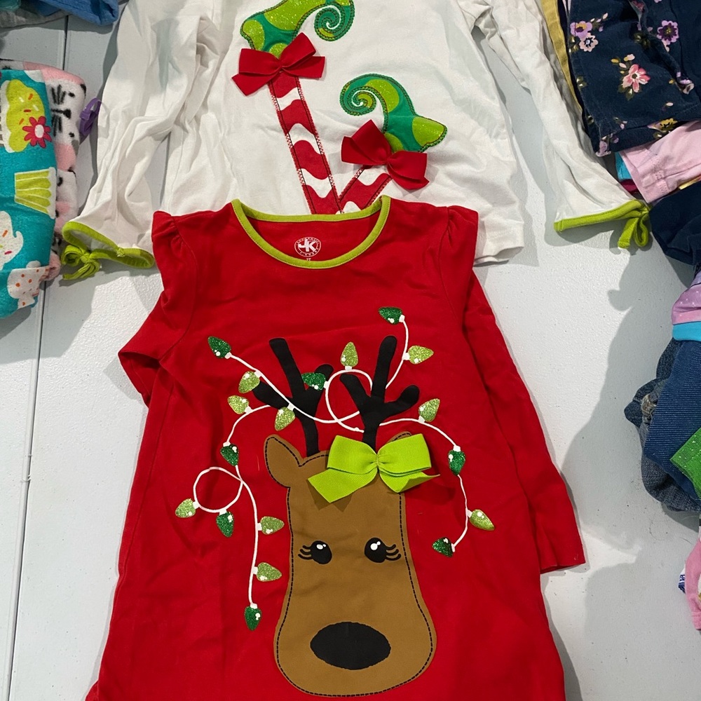Two holiday shirts.